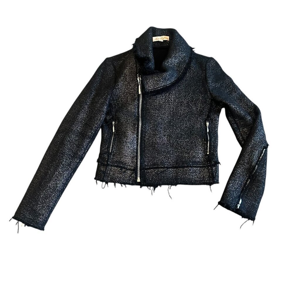 Mara Hoffman Virgin Wool Cropped Moto Jacket Sparkle Asymmetrical Size 2 Women's